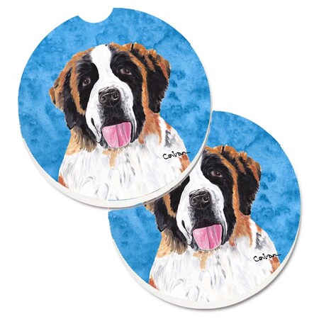 Carolines Treasures Blue Saint Bernard Set of 2 Cup Holder Car Coaster SC9129BUCARC